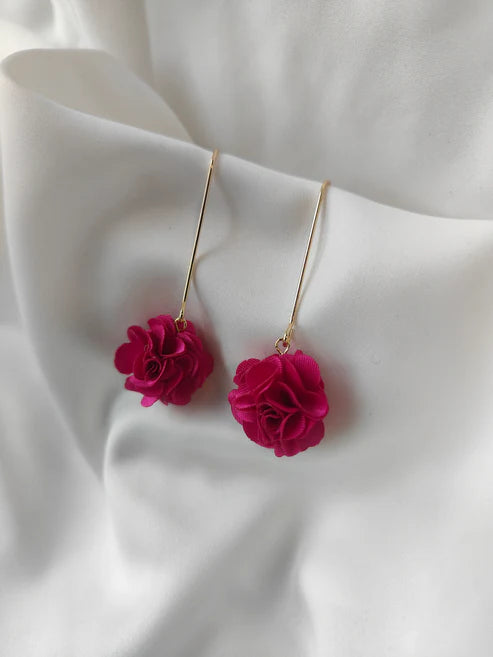 Floral Drop Earrings - Hot Raspberry