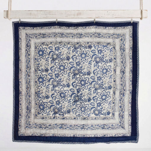 Royal Blue & White Floral Reverse Quilt