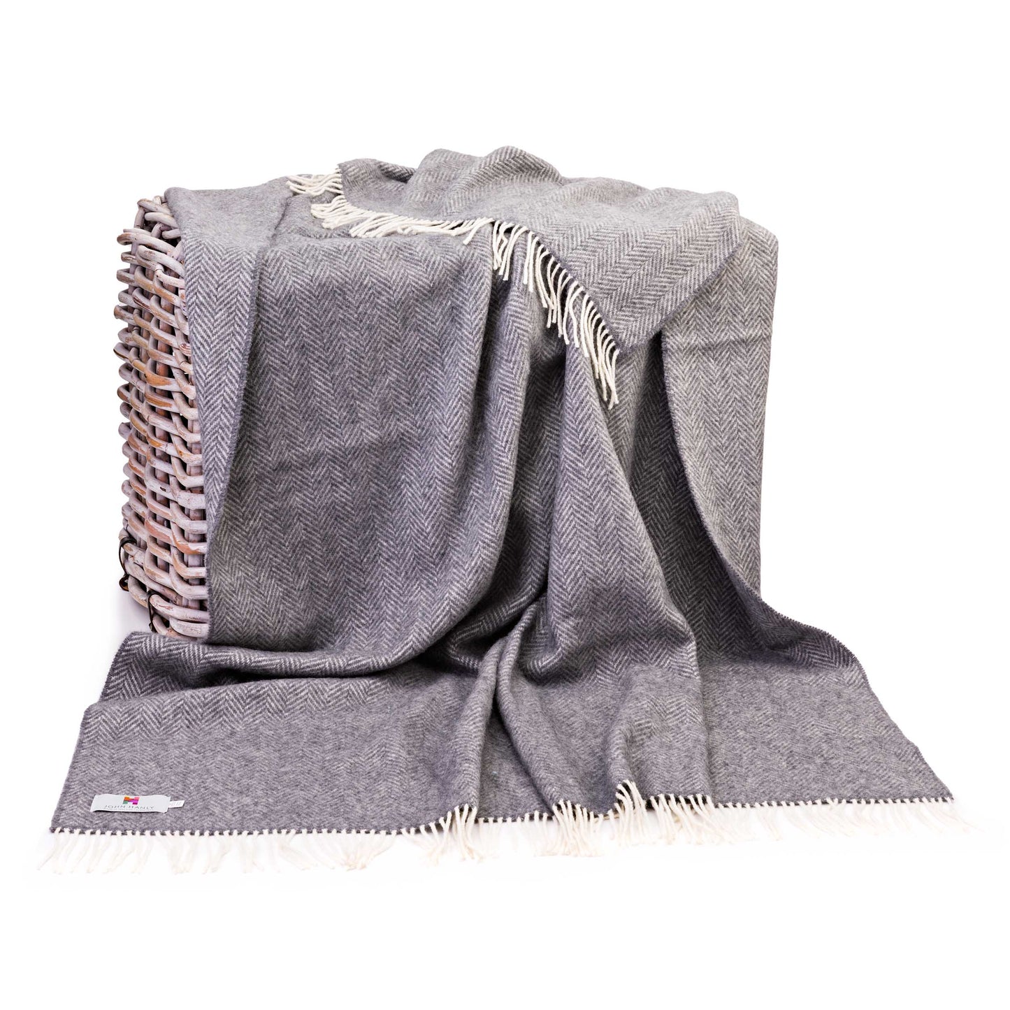 John Hanly Cashmere Throw Grey Herringbone