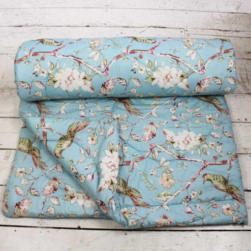 Blue Blossom Print Quilt