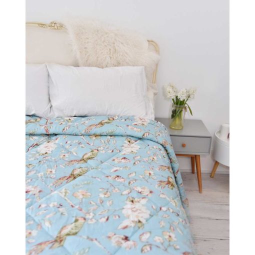 Blue Blossom Print Quilt