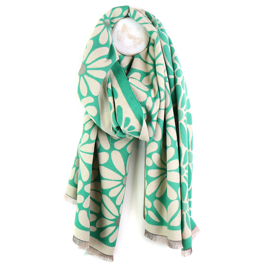 Green mix flower silhouette jacquard scarf