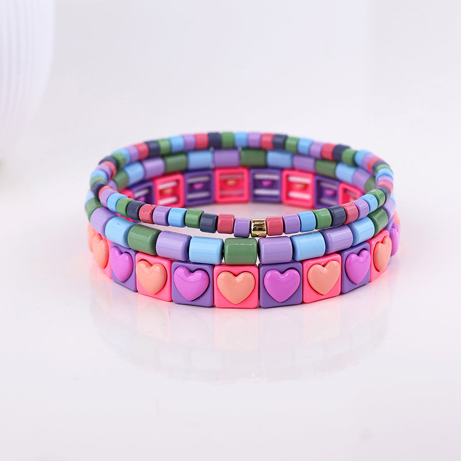 Lilac mix triple bracelet stack with hearts