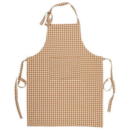 Apron Luca rustic brown w/small natural checks and pocket