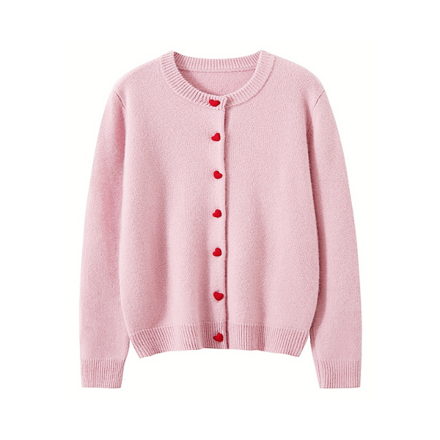 Heart button cardigan in soft pink & red
