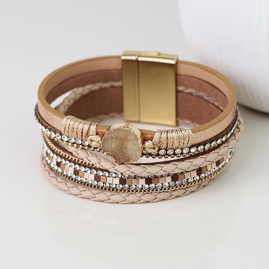 Rose gold mix multistrand bracelet with druzy