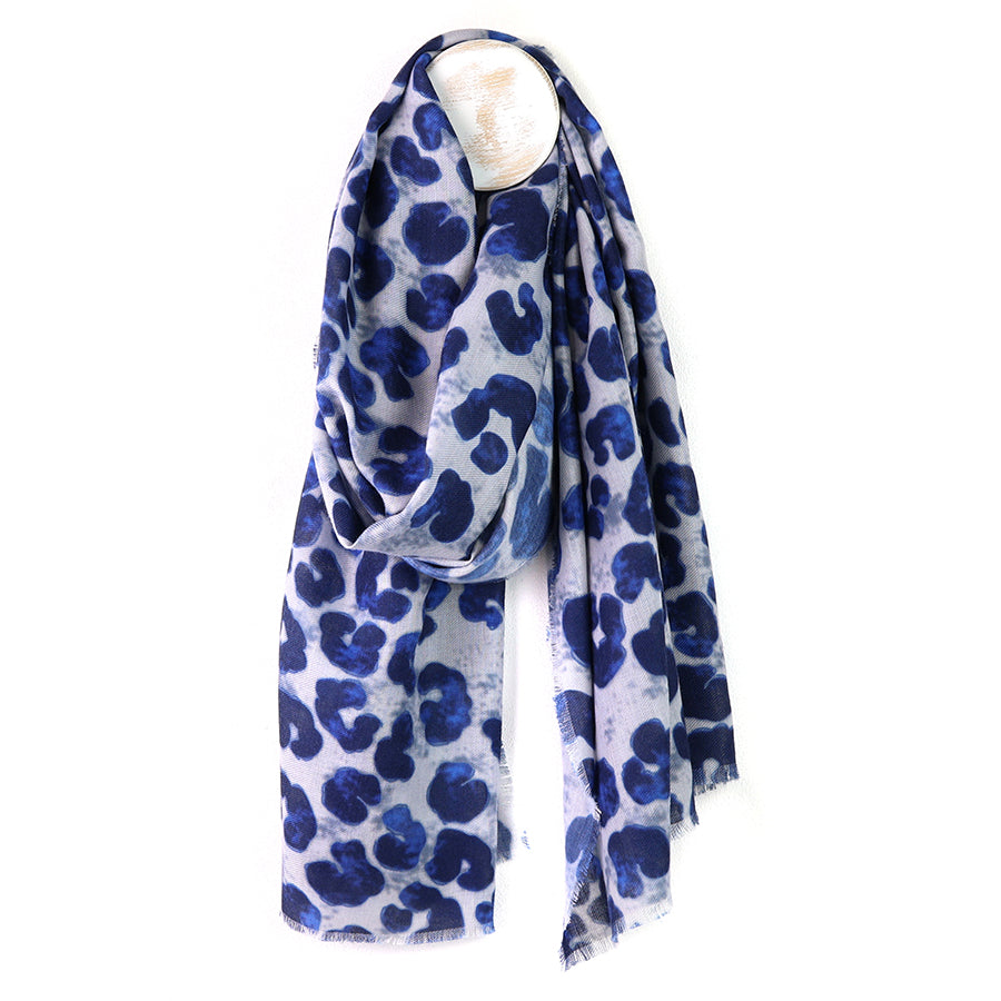 Recycled navy mix painted animal print scarf