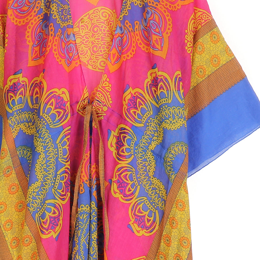 Pink and blue mix mandala print cotton kaftan