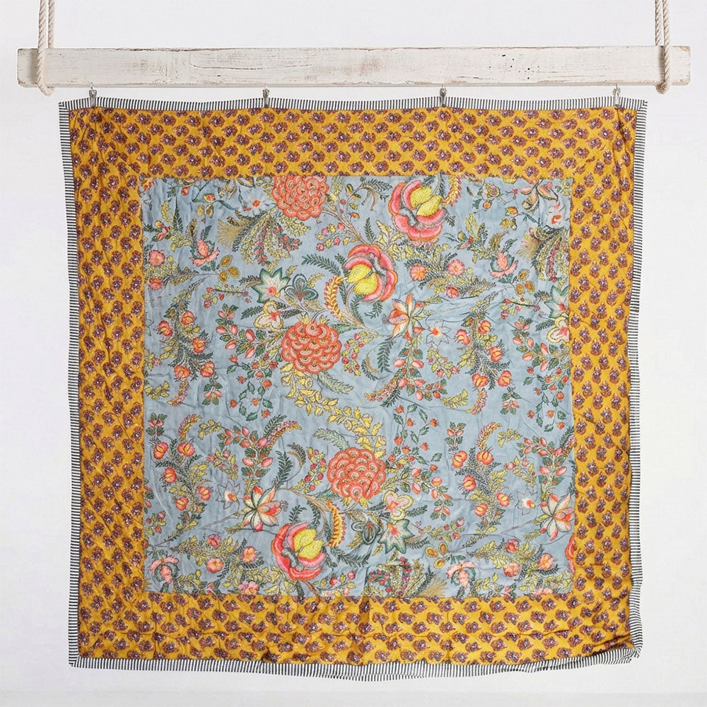 Grey, Coral & Mustard Floral Reverse Quilt