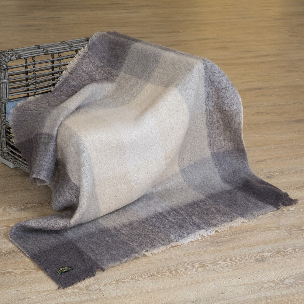 John Hanly Mohair Throw Beige Grey Large Block